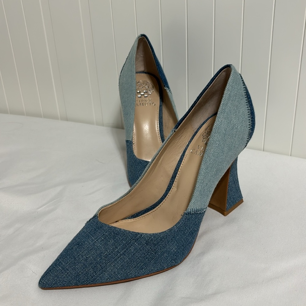 Vince Camuto Two-Tone Denim Pointed Toe Heels - Picture 2 of 3